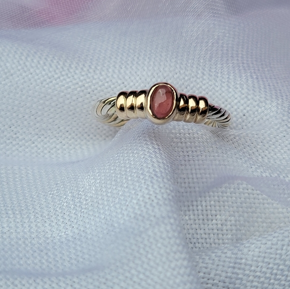 14k And Silver Cable Cabochon Ring - Picture 2 of 4